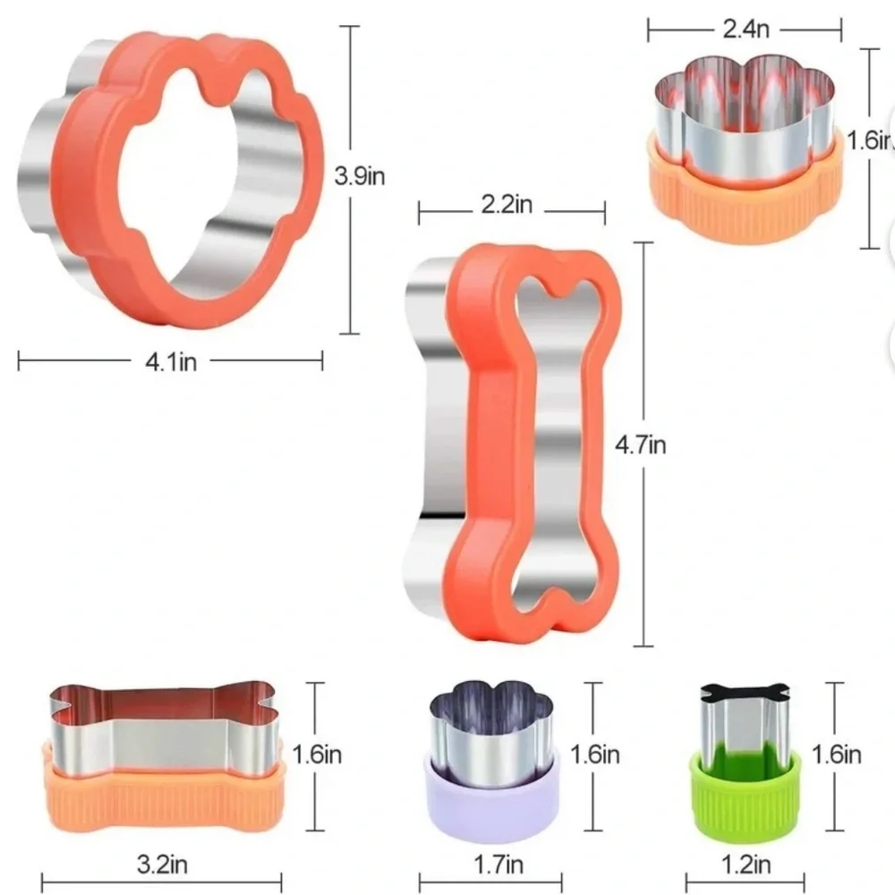 Dog Cookie Cutters Set 8 Piece -6 Different Sizes Of Dog, Bone, and Paw Print